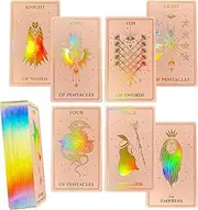 CRAFTERIAN Mistyk Minimalistic Tarot Cards with Rainbow Foil 78 Tarot Deck with Gold Edges, for Beginners and Experts with Guide Book. (Pink)