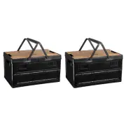 2 Pcs 30L Collapsible Storage Bin with Lid and Handle Camping Organize Box Black
