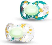 Medela Baby Soother, Night & Night, Glow in The Dark, Unisex, Duo, 2 Pack, 18+ Months