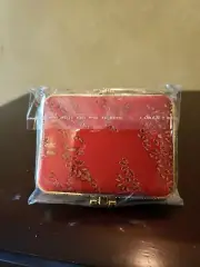Two Sided Padded Silk Embroidered Make-up Mirror Compact ~ Deep Red ~ New in Pkg