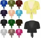 New Womens Plain Cap Short Sleeve Sexy Tie Up Front Bolero Shrug Cropped Top UK