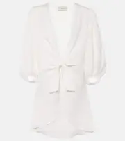 [Adriana Degreas] Adriana Degreas Puff-sleeve linen-blend blouse AU 14 white