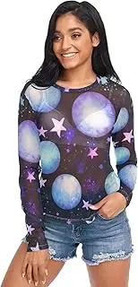 [RPLIFE] Watercolor Planets Long Sleeve Mesh Top, Sheer Tops S-XXL