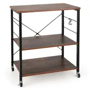Giantex 3-Tier Baker’s Rack Kitchen Utility Serving Cart w/10 Removable Hooks & Lockable Casters Standing Microwave Shelf