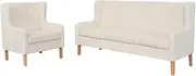 [vidaXL] Comfortable Modern Farmhouse Sofa Set in Cream White - Upholstered Polyester Fabric Armchair and 3-Seater Sofa