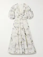 [Zimmermann] Zimmermann - Belted Pleated Printed Chiffon Midi Dress - Light blue - 0 0 Blue