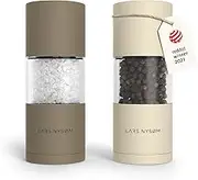 LARS NYSØM Salt and Pepper Grinder Set I Salt and Pepper Mills with Adjustable Ceramic Grinder 2 Pieces I Manual Design Spice Grinder Set I Greige/Buttercream