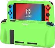 Teyomi Protective Silicone Case for Nintendo Switch, Grip Cover with Tempered Glass Screen Protector, 2 Storage Slots for Game Cards, Shock-Absorption & Anti-Scratch (Green)