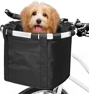 Bike Basket, Folding Small Pet Cat Dog Carrier Front Removable Bicycle Handlebar Basket Quick Release Easy Install Detachable Cycling Bag Mountain Picnic Shopping