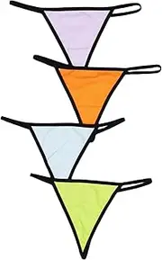 [Morvia] 4pcs Women Cotton Color Block V-Strings T-Backs Underwear Low-Waisted Comfy Stretchy String Things Panties