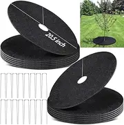 SYWHXY 12-Pack Non-Woven Tree Mulch, 20.5 Inch Weed Control Mat with 16 Staples, Reusable Tree Protector for Grass and Pets