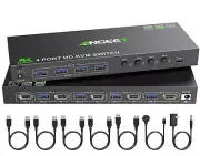 4 Port HDMI KVM Switch 4K@60Hz, Simulation EDID, ANGEET USB3.0 KVM Switches f...