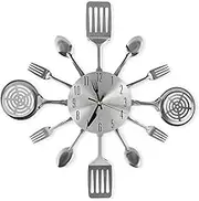 CIGERA 16 Inch Large Kitchen Wall Clocks with Spoons and Forks,Great Home Decor and Nice Gifts,Sliver
