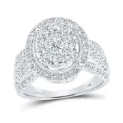 14k White Gold Round Diamond Oval Cluster Ring 1-1/2 Cttw