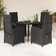 5 Piece Garden Dining Set with Cushions Black Poly Rattan, Furniture Sets, Patio Furniture