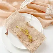 Plobeca Handmade Cloth Napkins,Cloth Napkin with Fringe Set of 12,Cotton Cloth Napkins 40x40cm for Weddings Decorative Napkins, Dinner Parties, Everyday use,Parties (Apricot)