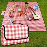 GUSUWU Picnic Blanket Waterproof Beach Rug 200×200cm Picnic Mat Washable Lightweight with Handle Red Checkered for Hiking Travelling Outdoor Camping,Parks