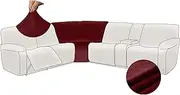 Arfntevss Velvet Striped Recliner Couch Covers Stretch Corner Sectional Sofa Cover Soft Reclining L Shaped Slipcovers Set 1-Piece Washable Non Slip Pet Furniture Protector (1 Corner Seat, Wine Red)