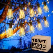 100FT Outdoor String Lights, LED Patio Lights with 50+3 ST38 Vintage Edison S...
