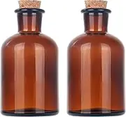 Magic Season Decorative Round Glass Bottles with Cork Stoppers (2 Pcs/Amber/ 120 ml)