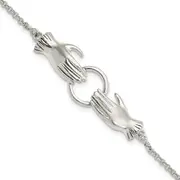 6.75 Inch Sterling Silver Polished Hands Holding Ring Bracelet