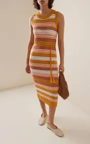[Matthew Bruch] Striped Knit-Mesh Midi Tank Dress