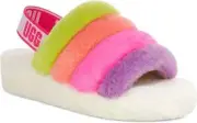 UGG Fluff Yeah Genuine White Multi Shearling Slingback Sandal Women 7 New $100