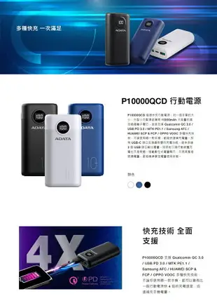 【ADATA 威剛 快速出貨】P10000QCD 10000mAh PD/QC極速快充行動電源