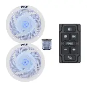 Pyle Marine Bluetooth Controller, 2x 6.5" 240W Blue Flash LED White Speaker,Wire