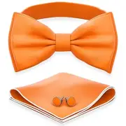 Men's Bow Ties with Handkerchief & Cufflinks Pre-Tied M - (children) 18 Orange