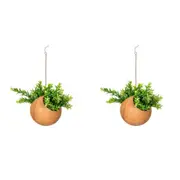 2x Hanging 13.5cm Ball w/ Hook Metal Rust Garden Ornament Planter Decor Small