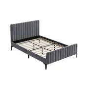 Oikiture Bed Frame Double Size Beds Platform Velvet Fabric Grey ROYO