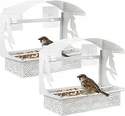 Metal Window Bird Feeder for Outside – Hanging Wild eeder with Strong Suction Cups, 5 Color Options Easy-Fill Design for Watching (White 2Pack)