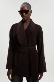 Tall Brushed Wool Belted Wrap Tailored Short Coat