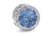 PANDORA Radiant Hearts Charm - Sky-Blue Crystal & Clear CZ -