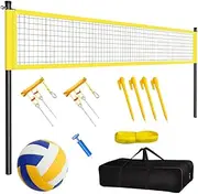 Portable Volleyball Net Set Outdoor Portable Volleyball Net System for Beach Backyard, Kids Adults Volleyball Net Set with Adjustable Height Poles, All in One Carry Bag