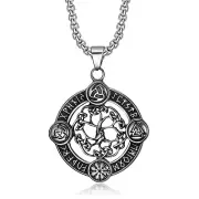 Mens Viking Rune Celtic Tree Of Life Pendant Necklace Stainless Steel Men