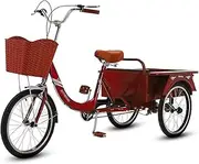 Tricycle for Adults, 20in Adult Tricycle with Shopping Basket & Storage Compartment 3 Wheel Bikes High Carbon Steel Frame for Seniors Women Men