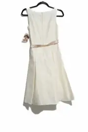 KID Collection Girls White Dress Pink Sash Zip Tie Boat Neck Sleeveless 14 NWT