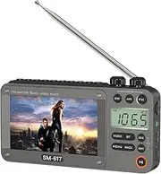 SEMIER 720p 4.3" Screen AM FM SW Movie Video Radio with Bluetooth, Rechargeable Pocket Digital Movie Video Player Radio, Support USB/Micro SD Card, 5W Loud Speak and Headphone Jack for Travel Gifts