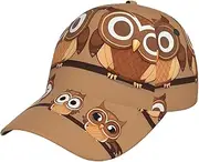[YANYU] Cute Big Brown Cartoon Owls Print Adjustable Snapback Hat Baseball Cap Comfortable and Stylish for Men and Women, Black, One Size