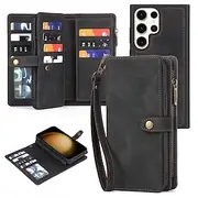 Phone Case For Samsung Galaxy S23 S22 S21 S20 Ultra Plus FE A54 A73 Wallet Case Detachable Zipper with Wrist Strap Solid Colored TPU PU Leather