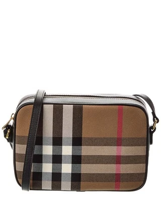 Burberry Check Canvas & Leather Camera Bag Women's Beige