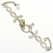 Dalmation Jasper 925 Sterling Silver Snake & Peacock Bracelet 7-7.99" B7625-41