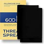 THREAD SPREAD 100% Egyptian Cotton Pillow Cases King - 600 Thread Count Pillow Cases King Size Set of 2, Soft Cooling & Breathable Extra Long Staple Sateen Weave Cotton Pillow Covers for Bed - Black