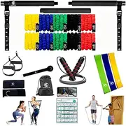 Pilates Bar Kit with 10 Covered Resistance Bands (20-30-40-50-60 lbs)| 3 Loop Bands |1 Jump Rope | Portable Home Gym Workout Equipment | Dedicated Video Channel