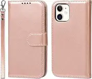 Cavor for iPhone 12 Mini Wallet Case for Women Flip Folio Kickstand PU Leather Case with Card Holder Wristlet Hand Strap Stand Protective Cover for iPhone12mini 5.4'' Phone Cases-Rose Gold