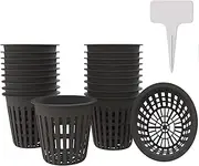 4 Inch Plastic Net Cups, Pots Plant Containers, for Hydroponics Aquaponics Orchids, 10 Pcs Black, with 20pcs Garden Tags.