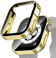 Case+Glass for Apple Watch 8 7 45mm 41mm 44mm 40mm Waterproof Screen Protector Accessories Edge Bumper iWatch 4 5 SE 6 Cover (Color : Gold, Size : 44mm Series 4 5 6 SE)