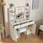 Large Dressing Table Stool Set With Mirror & Smart LED Lights Makeup Vanity Desk